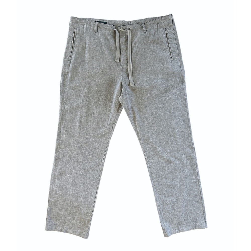 Perry Ellis Men 38x32 Gray Linen Blend Drawstring Pants Beach Coastal Nautical